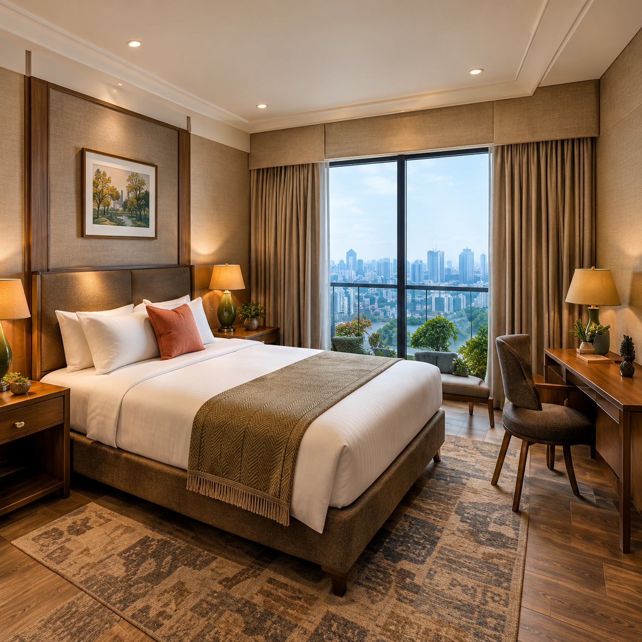 Executive Room with luxury king bed and ambient lighting